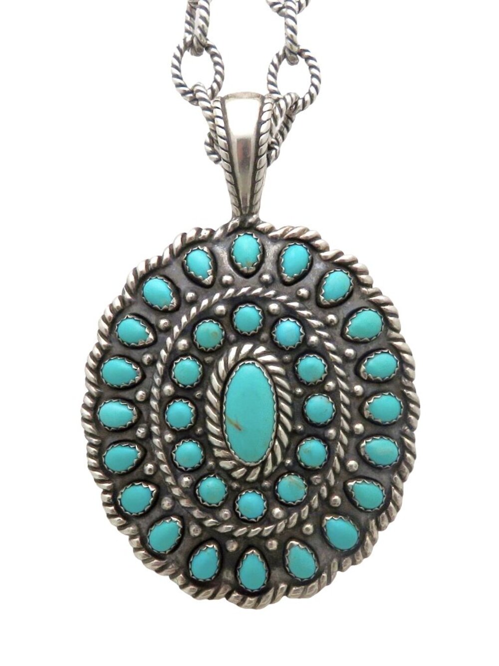 VTG Sterling Silver Carolyn Pollack Southwest Turquoise Cluster Pendant Necklace